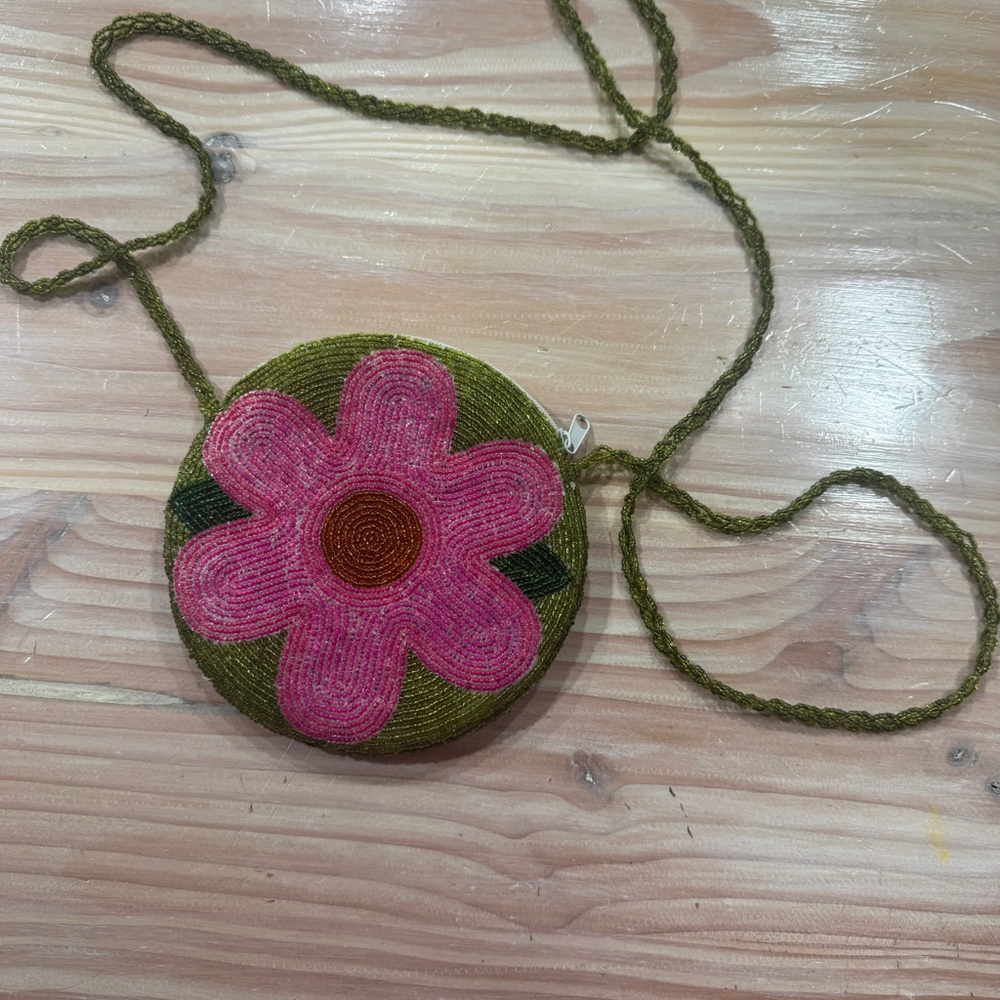 Beaded Flower Bag Crossbody Pink Small